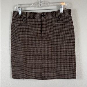 Eddie Bauer Classic Wool Blend Brown Houndstooth Mini Skirt Size 6 NWT